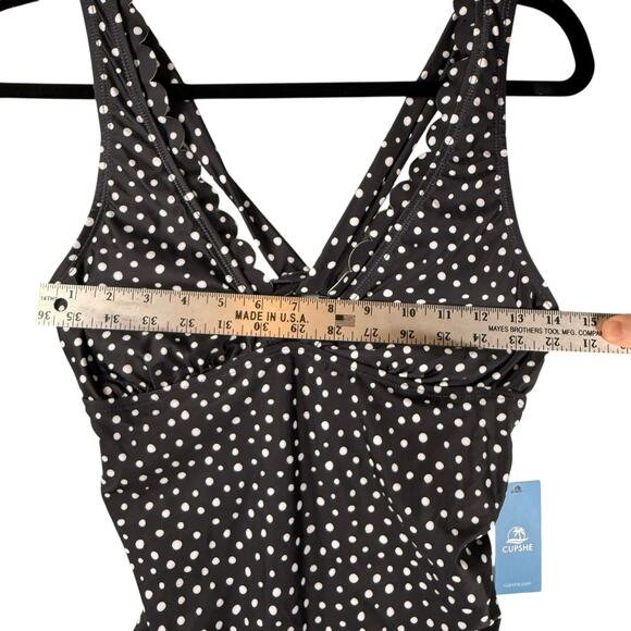 NWT Cupshe Scalloped Tankini Swim Top Size MEDIUM Blk/Wht Retro Beach Polka Dot - Picture 6 of 12